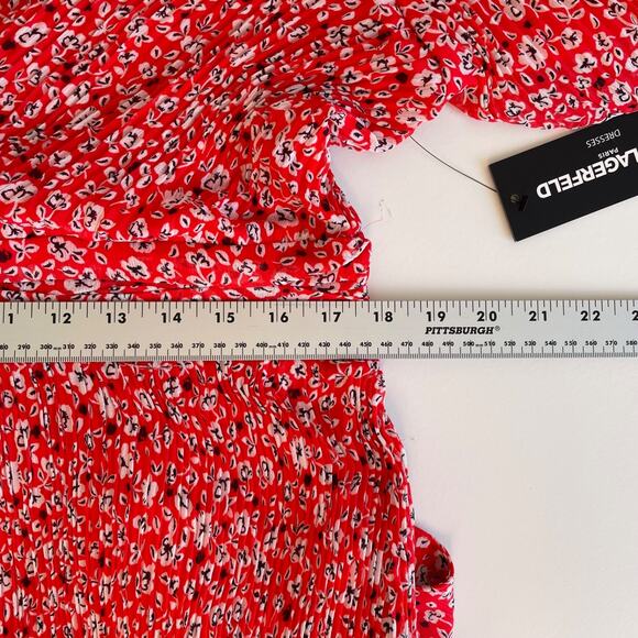 Karl Lagerfeld Womens Floral Pleats Chiffon A-Line Dress Size 16 Flounce Hem Nwt - Picture 6 of 9